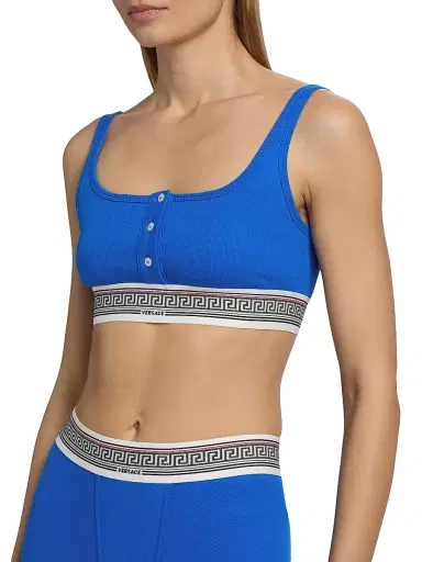 Versace Women's Ribbed Greca Bralette - Blue - Size XL | Thumbnail 6