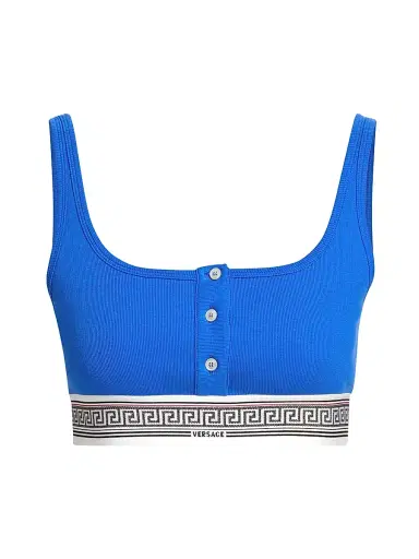 Versace Women's Ribbed Greca Bralette - Blue - Size XL | Thumbnail 1