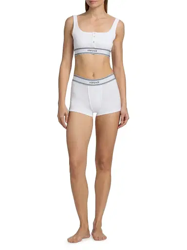 Versace Women's Bio Cotton Rib-Knit Bra - White - Size XL | Thumbnail 2