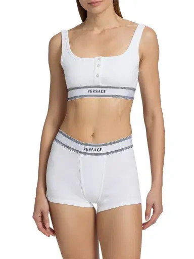 Versace Women's Bio Cotton Rib-Knit Bra - White - Size XL | Thumbnail 3