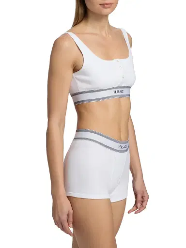 Versace Women's Bio Cotton Rib-Knit Bra - White - Size XL | Thumbnail 4
