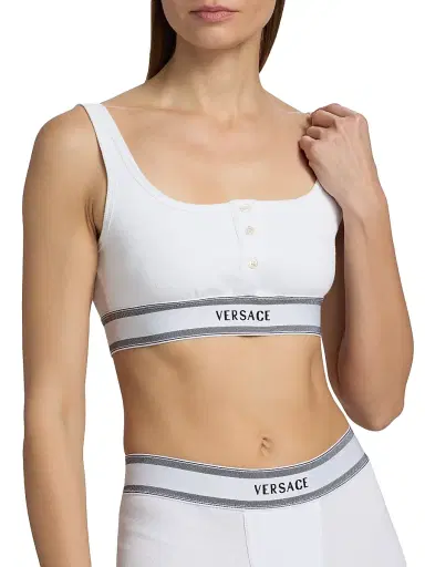 Versace Women's Bio Cotton Rib-Knit Bra - White - Size XL | Thumbnail 6