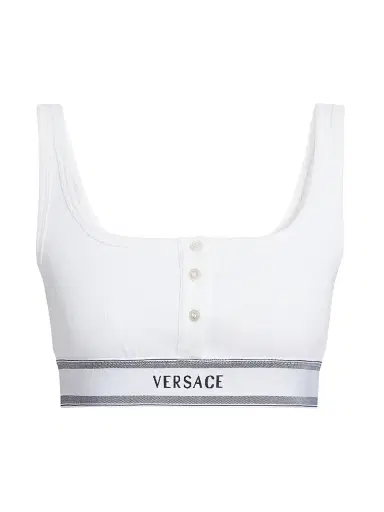 Versace Women's Bio Cotton Rib-Knit Bra - White - Size XL | Thumbnail 1