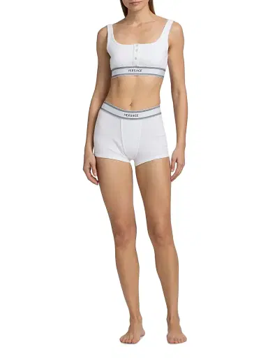 Versace Women's Cotton Rib-Knit Short Trunks - White - Size XL | Thumbnail 2 Versace Women's Cotton Rib-Knit Short Trunks - White - Size XL | Thumbnail 2
