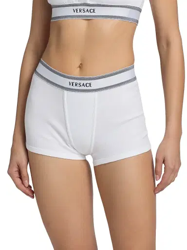 Versace Women's Cotton Rib-Knit Short Trunks - White - Size XL | Thumbnail 3 Versace Women's Cotton Rib-Knit Short Trunks - White - Size XL | Thumbnail 3