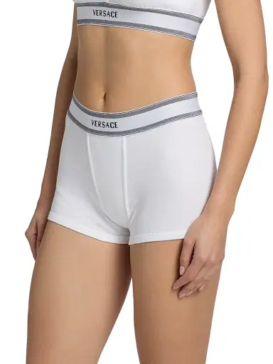 Versace Women's Cotton Rib-Knit Short Trunks - White - Size XL | Thumbnail 4 Versace Women's Cotton Rib-Knit Short Trunks - White - Size XL | Thumbnail 4