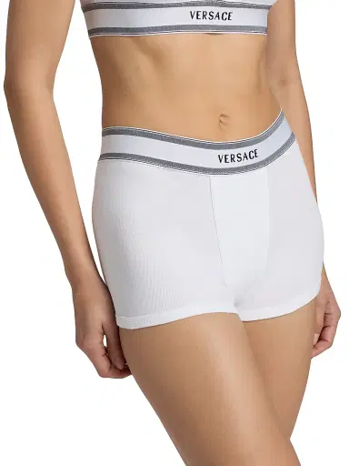 Versace Women's Cotton Rib-Knit Short Trunks - White - Size XL | Thumbnail 6 Versace Women's Cotton Rib-Knit Short Trunks - White - Size XL | Thumbnail 6