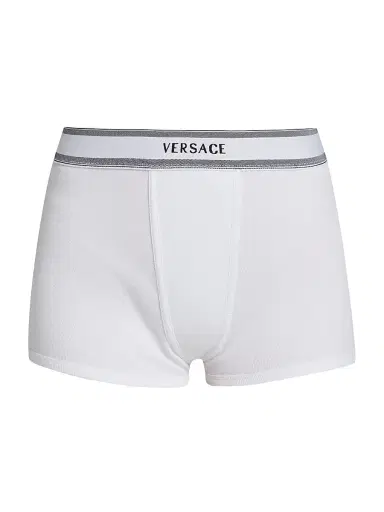 Versace Women's Cotton Rib-Knit Short Trunks - White - Size XL | Thumbnail 1 Versace Women's Cotton Rib-Knit Short Trunks - White - Size XL | Thumbnail 1