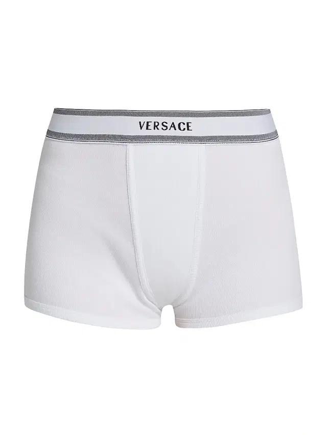 Versace Women's Cotton Rib-Knit Short Trunks - White