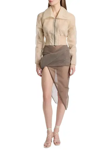 Rick Owens Women's Dracucollar Mesh Crop Bomber Jacket - Sand - Size 2 | Thumbnail 2