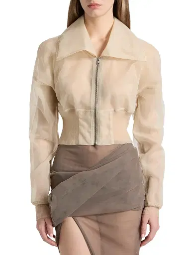Rick Owens Women's Dracucollar Mesh Crop Bomber Jacket - Sand - Size 2 | Thumbnail 3