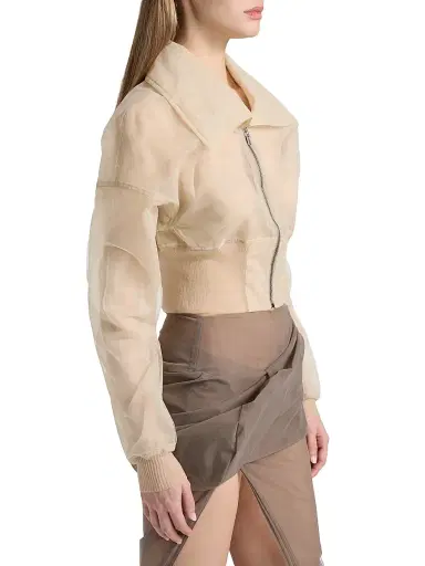 Rick Owens Women's Dracucollar Mesh Crop Bomber Jacket - Sand - Size 2 | Thumbnail 4