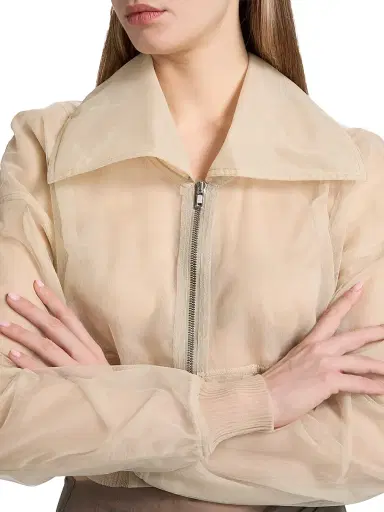 Rick Owens Women's Dracucollar Mesh Crop Bomber Jacket - Sand - Size 2 | Thumbnail 6