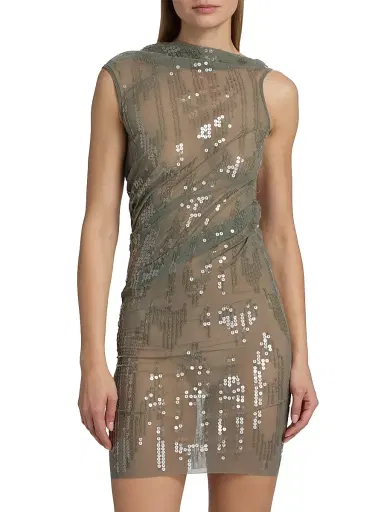 Rick Owens Lilies Women's Sheer Sequined Minidress - Jade Transparent - Size 6 | Thumbnail 3