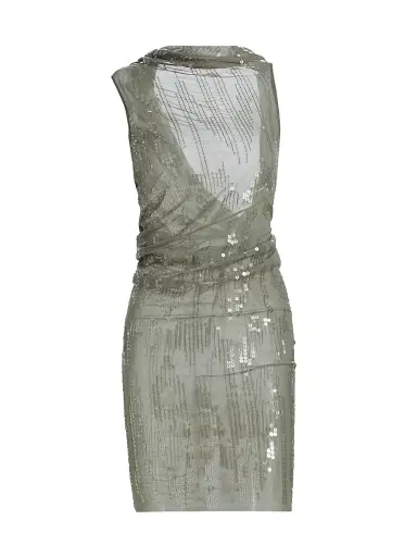 Rick Owens Lilies Women's Sheer Sequined Minidress - Jade Transparent - Size 6 | Thumbnail 1