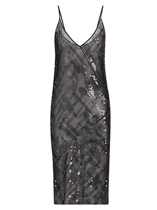 Women's Sheer Sequined Slip Dress - Black Transparent Black