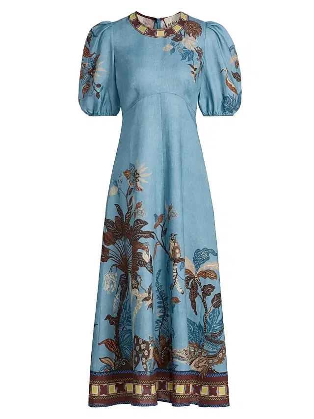 ALÉMAIS Women's Georgie Empire-Waist Linen Midi-Dress