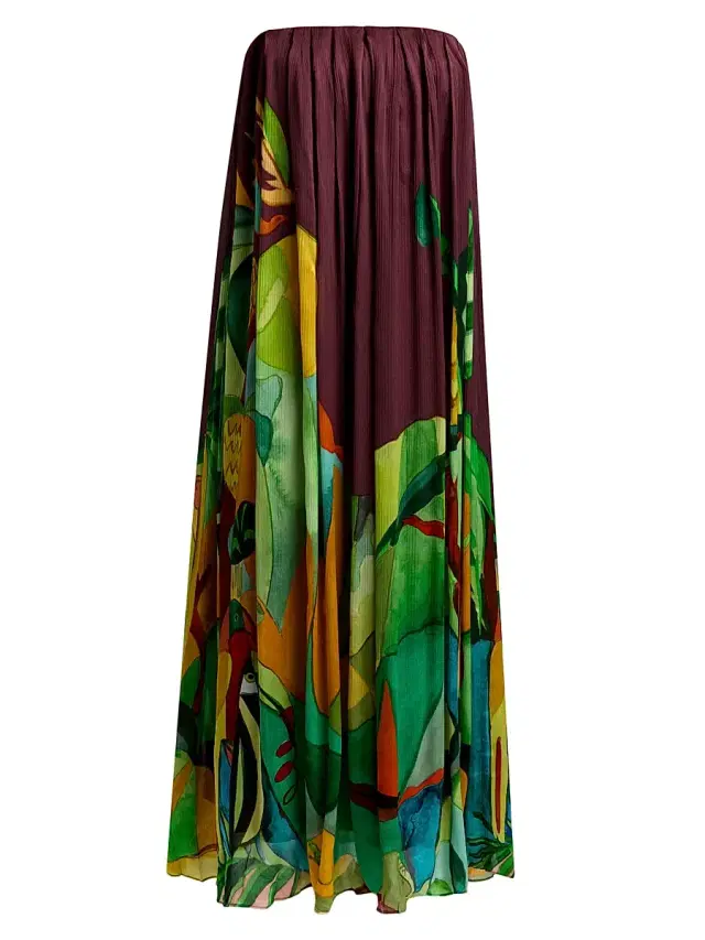 Women's Mokshini Tropical Print Silk Strapless Midi-Dress