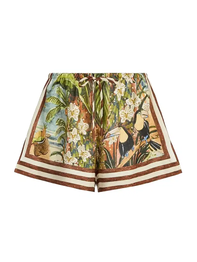 ALÉMAIS Women's Toucan Tango Tropical Print Linen Shorts