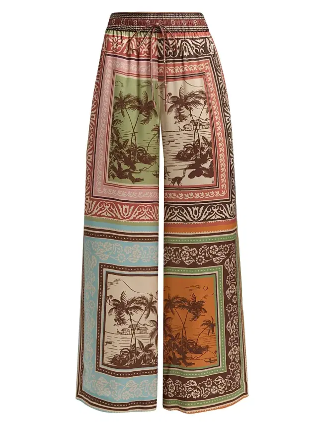 ALÉMAIS Women's Alberta Printed Silk Wide-Leg Pants