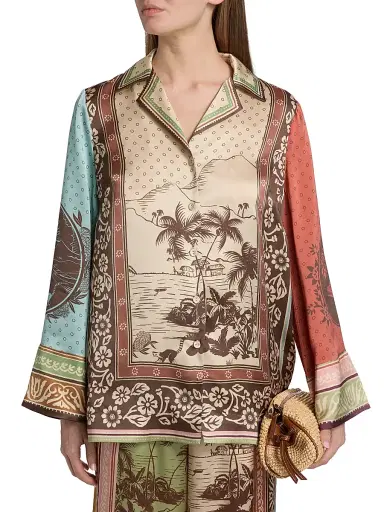 ALÉMAIS Women's Alberta Tropical Print Silk Relaxed-Fit Shirt | Thumbnail 3 ALÉMAIS Women's Alberta Tropical Print Silk Relaxed-Fit Shirt | Thumbnail 3