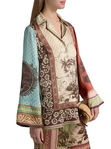 ALÉMAIS Women's Alberta Tropical Print Silk Relaxed-Fit Shirt | Thumbnail 4 ALÉMAIS Women's Alberta Tropical Print Silk Relaxed-Fit Shirt | Thumbnail 4