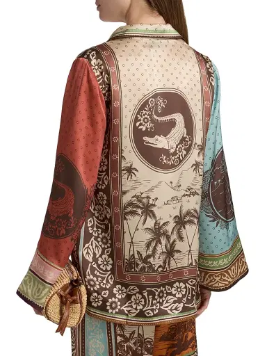 ALÉMAIS Women's Alberta Tropical Print Silk Relaxed-Fit Shirt | Thumbnail 5 ALÉMAIS Women's Alberta Tropical Print Silk Relaxed-Fit Shirt | Thumbnail 5