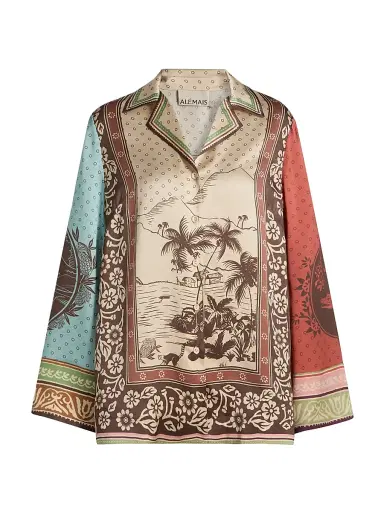 ALÉMAIS Women's Alberta Tropical Print Silk Relaxed-Fit Shirt | Thumbnail 1 ALÉMAIS Women's Alberta Tropical Print Silk Relaxed-Fit Shirt | Thumbnail 1
