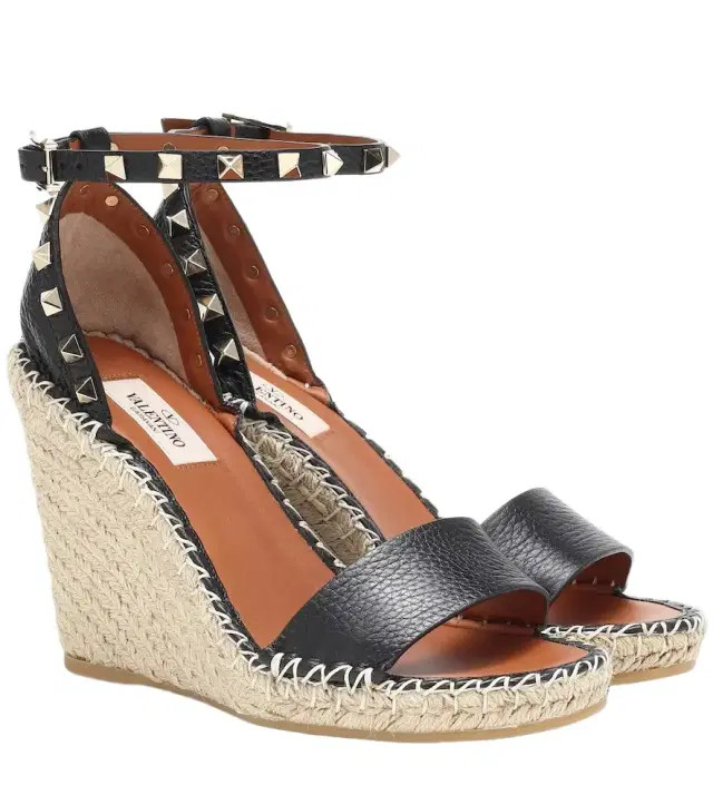 Valentino Garavani Rockstud leather wedge espadrilles
