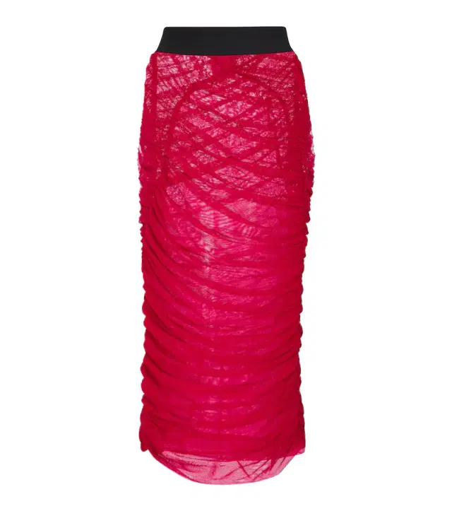 Dries Van Noten Ruched mesh midi skirt