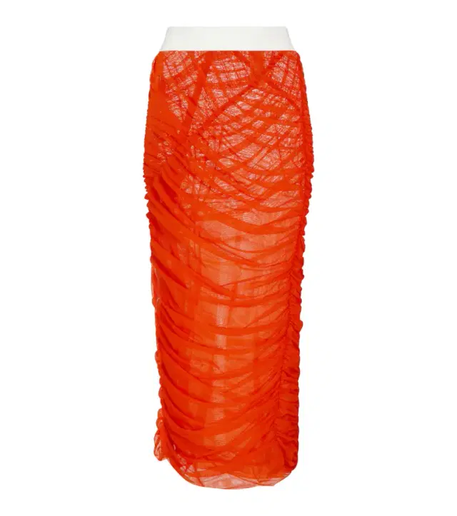 Dries Van Noten Ruched mesh midi skirt