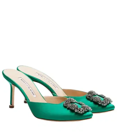 Manolo Blahnik Hangisimu 70 embellished satin mules | Thumbnail 1