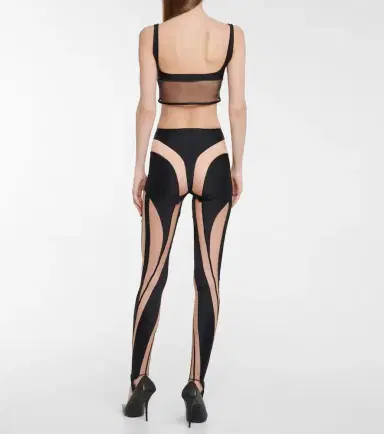 Mugler Paneled mesh and jersey leggings | Thumbnail 3 Mugler Paneled mesh and jersey leggings | Thumbnail 3