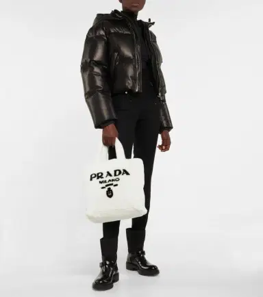 Prada Medium logo shearling tote | Thumbnail 5