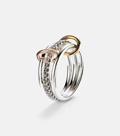 Spinelli Kilcollin Tigris MX Gris sterling silver ring with diamonds and yellow and rose gold connectors | Thumbnail 6
