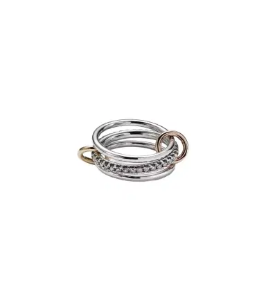 Spinelli Kilcollin Tigris MX Gris sterling silver ring with diamonds and yellow and rose gold connectors | Thumbnail 1