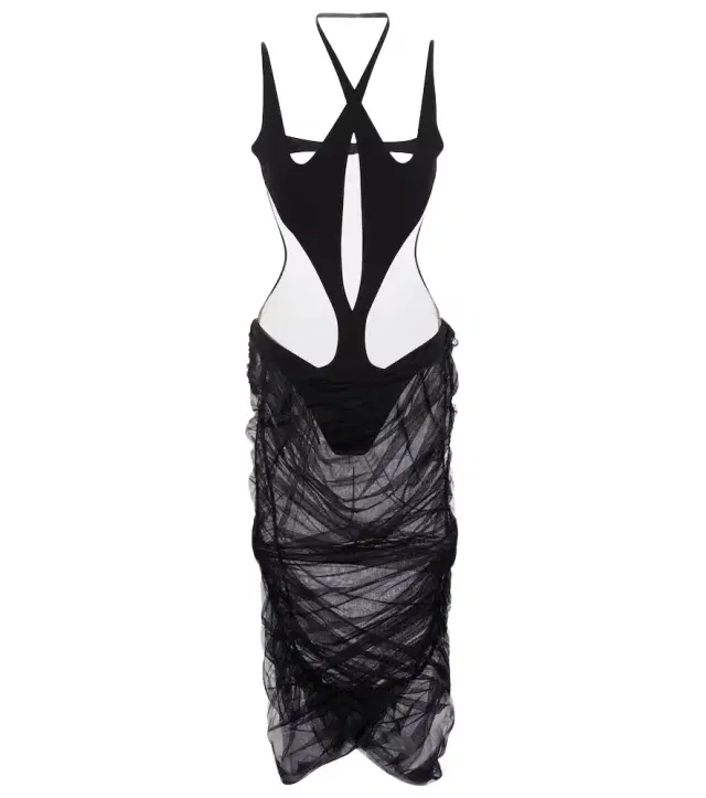 Mugler Cutout stretch-jersey midi dress