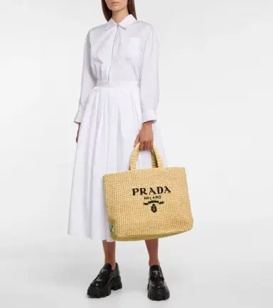 Prada Medium logo raffia tote | Thumbnail 4