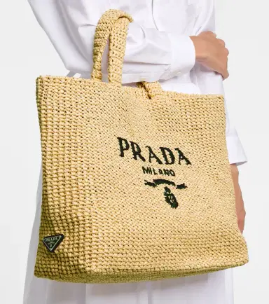 Prada Medium logo raffia tote | Thumbnail 5