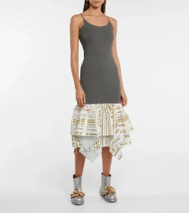 JW Anderson Ribbed-knit cotton and satin midi dress | Thumbnail 4
