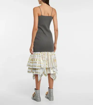 JW Anderson Ribbed-knit cotton and satin midi dress | Thumbnail 5