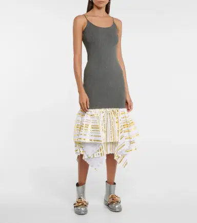 JW Anderson Ribbed-knit cotton and satin midi dress | Thumbnail 7