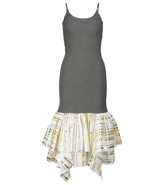 JW Anderson Ribbed-knit cotton and satin midi dress