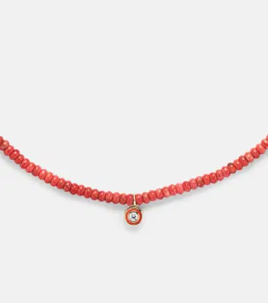 Sydney Evan Bamboo coral and 14kt gold charm necklace | Thumbnail 3