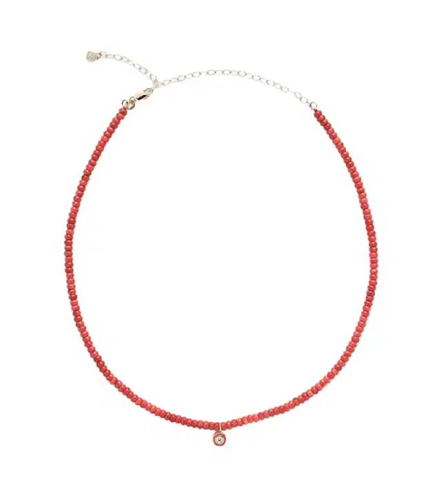Sydney Evan Bamboo coral and 14kt gold charm necklace