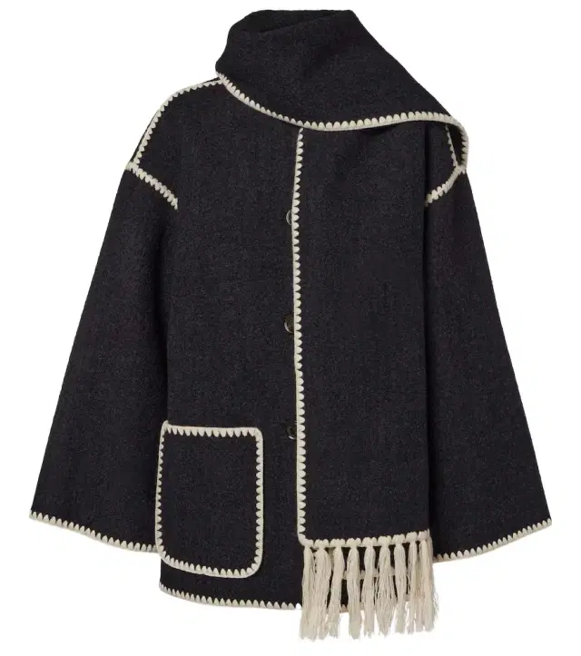 Embroidered wool-blend scarf jacket