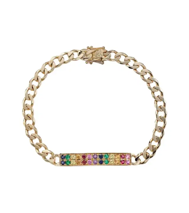 Sydney Evan ID Bar 14kt gold chain bracelet with diamonds