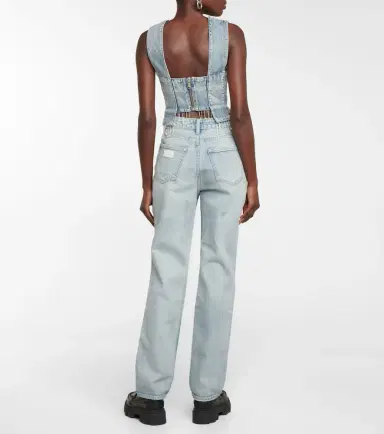 Ganni Embellished denim crop top | Thumbnail 2