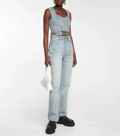 Ganni Embellished denim crop top | Thumbnail 3