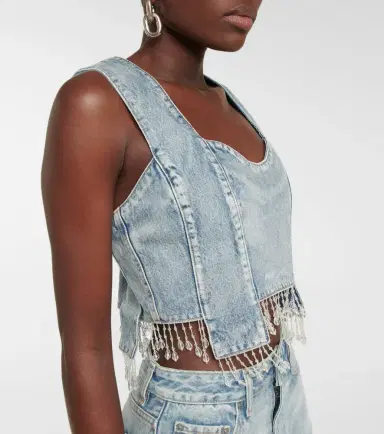 Ganni Embellished denim crop top | Thumbnail 4